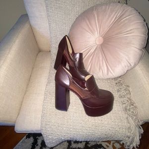 Brown leather platform loafers